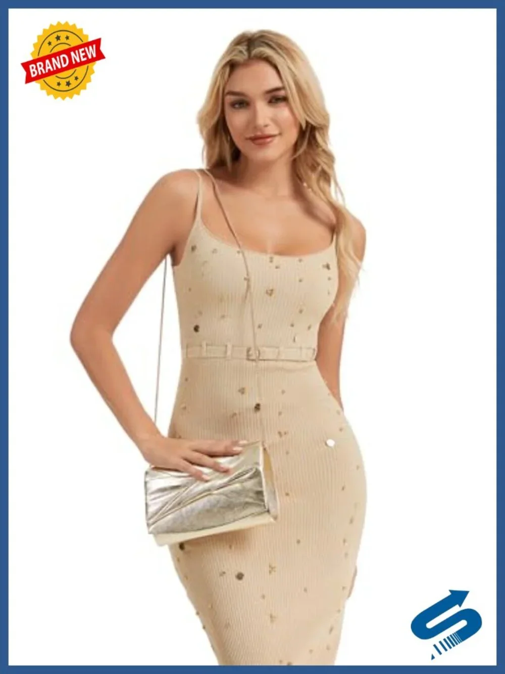 Pleated Metallic Synthetic Evening Clutch with Chain Strap Formal